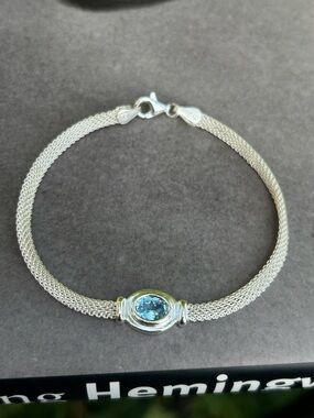 Italian Sterling Silver Blue Topaz Mesh Bracelet